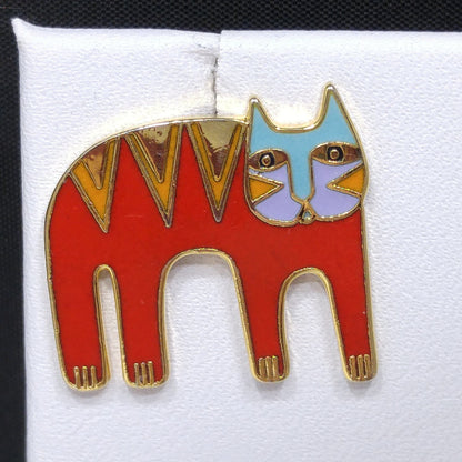 Vintage Laurel Burch Red Cat Post Earrings, Gold Plated Enamel