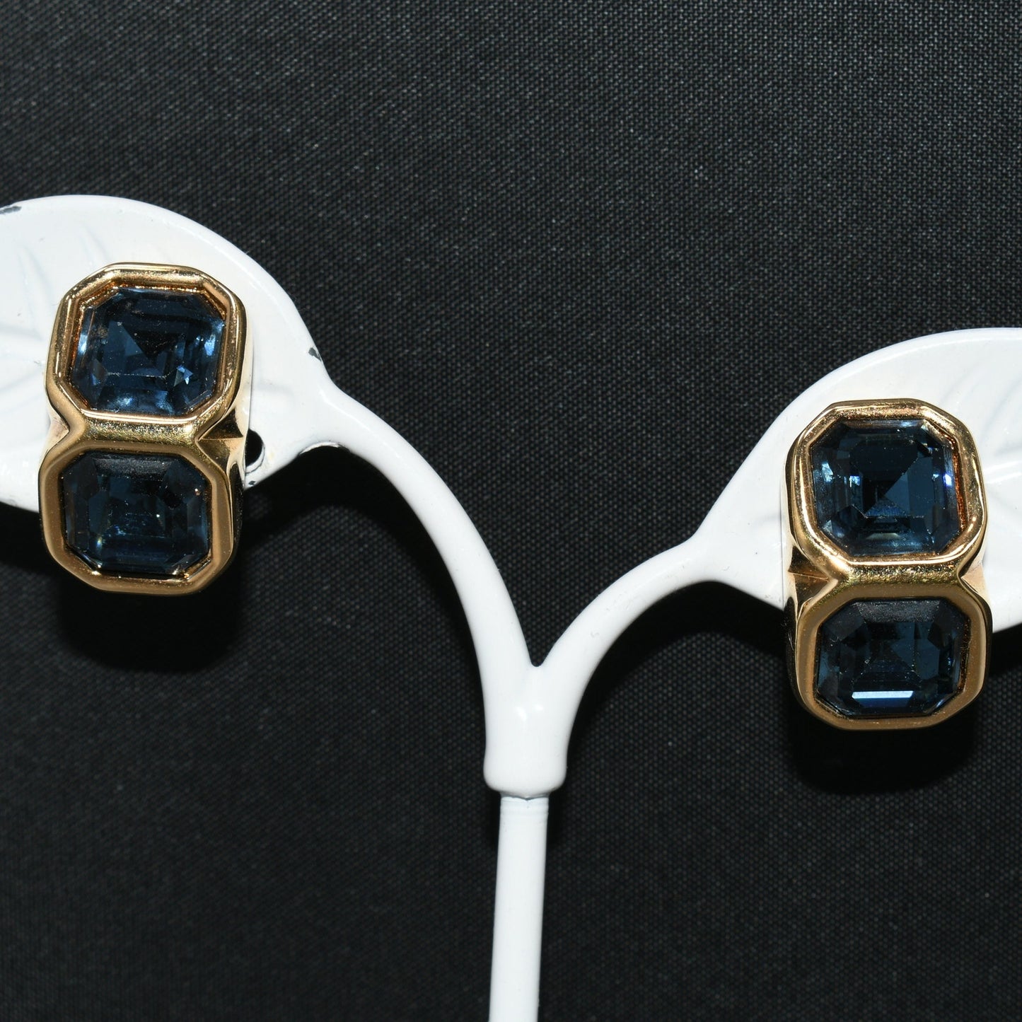 Edelweiss S.A.L. Swarovski Blue Clip Earrings, Gold Plated,  Vintage Jewelry