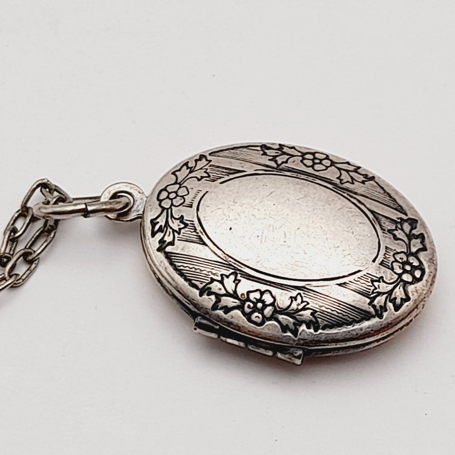 Vintage Catherine Popesco Sterling Silver Plated Locket Oval Necklace, 18"