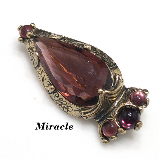 Miracle Purple Rhinestone Cabochon Brooch, 1950s Vintage Jewelry