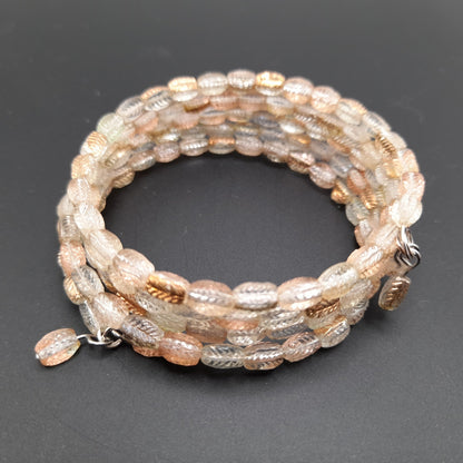 Vintage Art Glass Leaf Bead Memory Wire Bracelet – Clear Gold Leaf Design