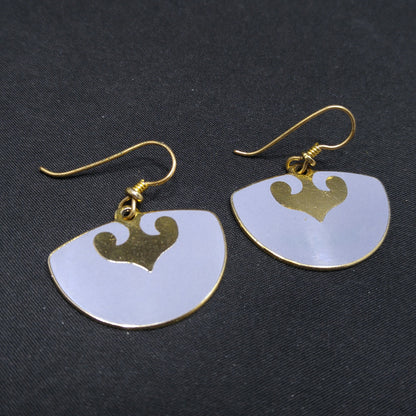 Vintage Laurel Burch Fan Earrings, Gold Plated, Lavender Enamel