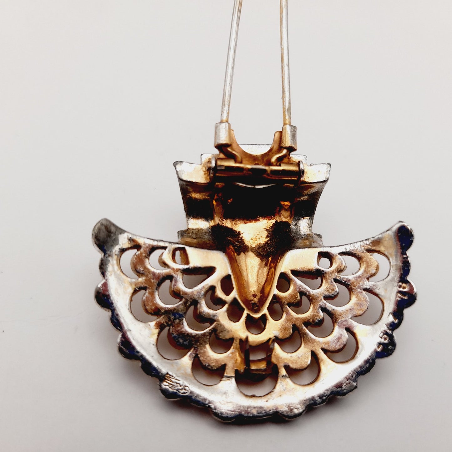 Vintage Marcel Boucher Numbered Fur Clip – Art Deco Fan Design with Rhinestones, Gold & Rhodium Plated Collectible Jewelry