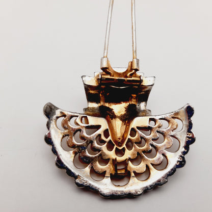 Vintage Marcel Boucher Numbered Fur Clip – Art Deco Fan Design with Rhinestones, Gold & Rhodium Plated Collectible Jewelry