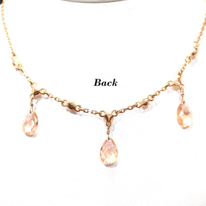Givenchy Rose Gold Crystal Necklace – Three Drop Clear Rhinestones – Vintage Jewelry