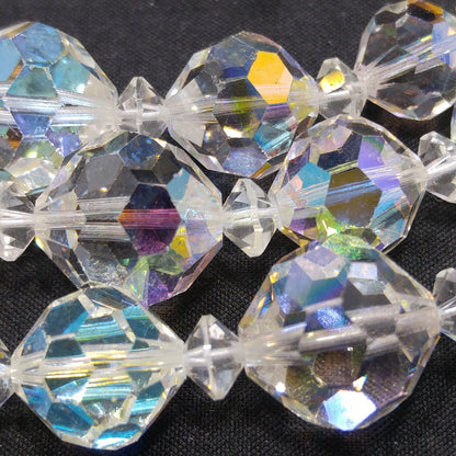 AB Crystal Beaded Necklace Earrings Set, Clear Aurora Borealis Beads, 1950s Vintage Jewelry