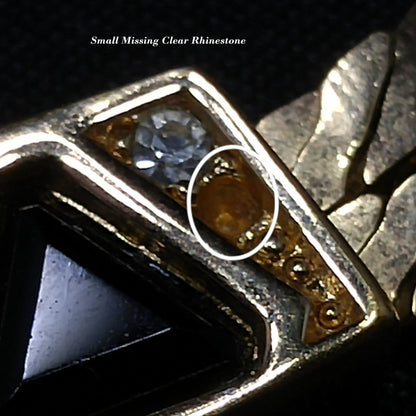 Vintage Christian Dior Black Crystal Geometric Necklace, Clear Rhinestones, Gold Plated
