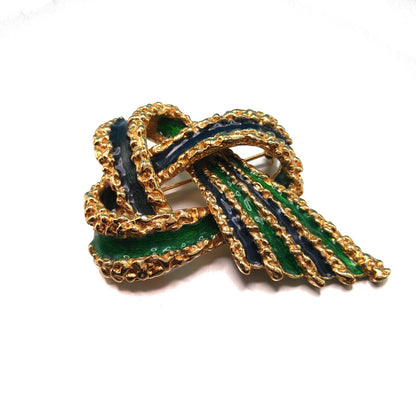 Vintage CINER Brutalist Green Enamel Brooch, Two Tone Green Enamel, Gold Plated