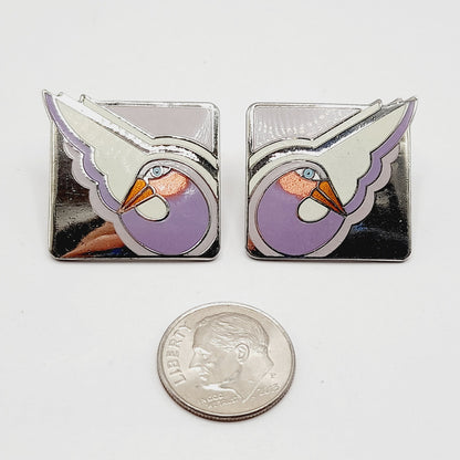 Vintage Laurel Burch "Shabird" Lavender Bird Post Earrings - Rhodium Plated - 1 Inch
