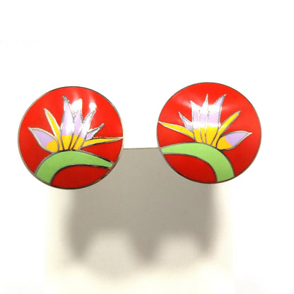 Vintage Laurel Burch Bird of Paradise Post Earrings, Rhodium Plated
