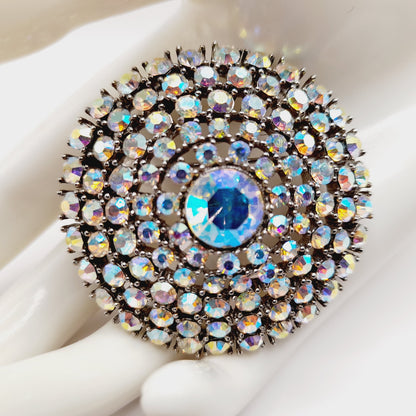 Weiss Aurora Borealis Rhinestone Brooch, Rhodium Plated, 1950s