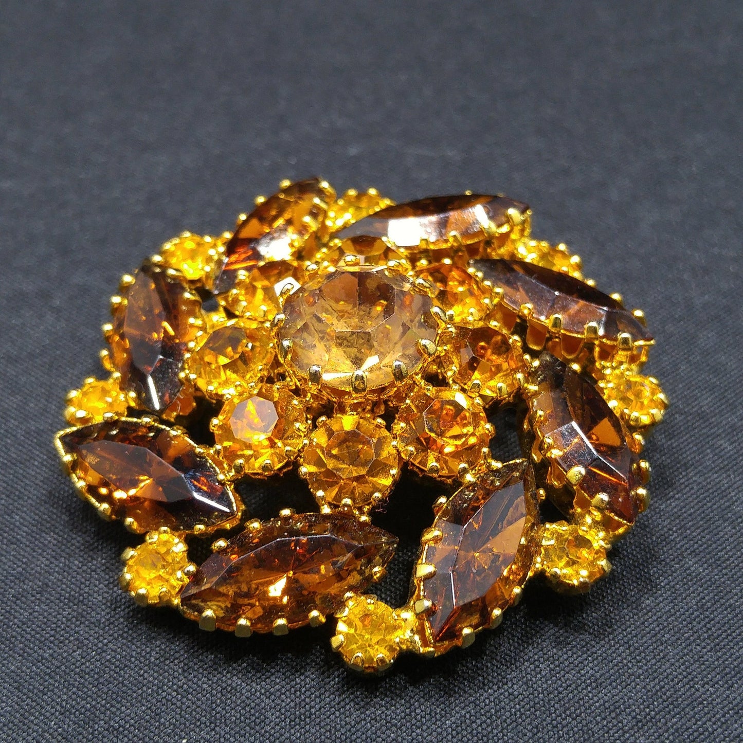 VIntage C'est Bien Topaz Rhinestone Brooch, Gold Plated, 1960s