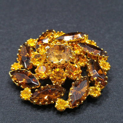 VIntage C'est Bien Topaz Rhinestone Brooch, Gold Plated, 1960s