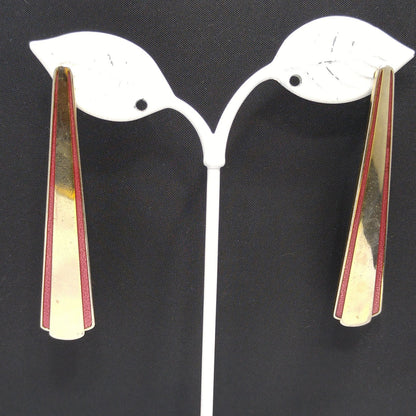 Vintage Laurel Burch Long Post Earrings, Gold Plated, Red Enamel