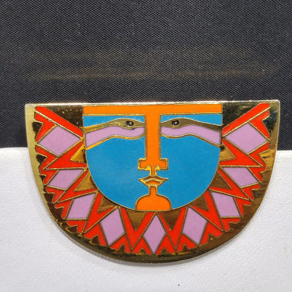 Laurel Burch "Sunface" Brooch, Snake Eyes, Gold Plated, 1980s Vintage Jewelry