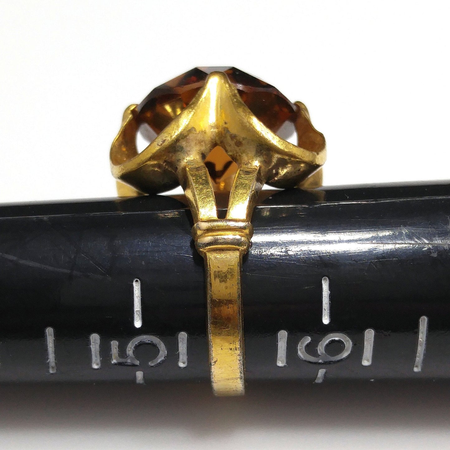 Clark & Coombs Topaz Glass Ring, 10K Gold Filled, 1940s Vintage Jewelry