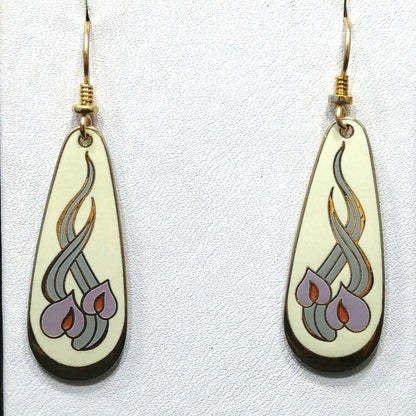Vintage Laurel Burch "Wild Anthurium" Dangle Earrings, Gold Plated, 1980s
