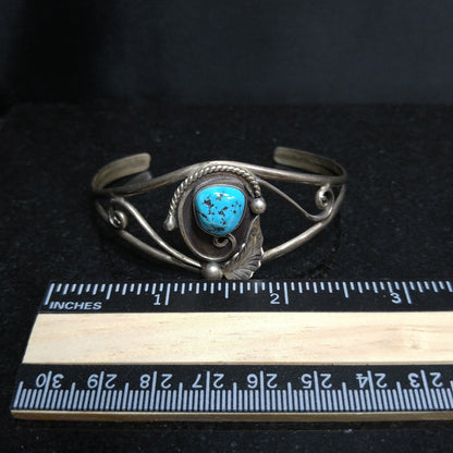 D & J Clark Navajo Bracelet, Silver Turquoise Cuff, 1960s Vintage Jewelry