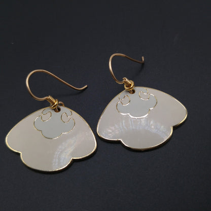 Vintage Laurel Burch Beige Enamel Drop Earrings, Gold Plated