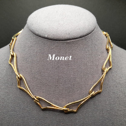 Vintage Monet Unique Link Choker Necklace, Gold Plated, 1960s Vintage Jewelry