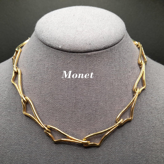 Vintage Monet Unique Link Choker Necklace, Gold Plated, 1960s Vintage Jewelry