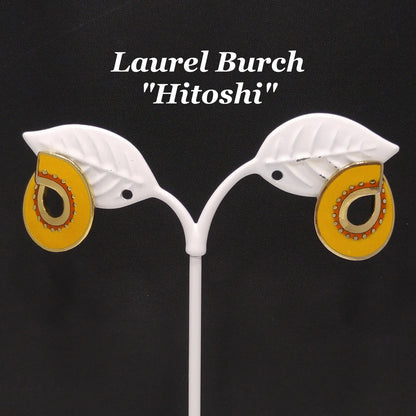 Vintage Laurel Burch Hitoshi Yellow Earrings, Gold Plated