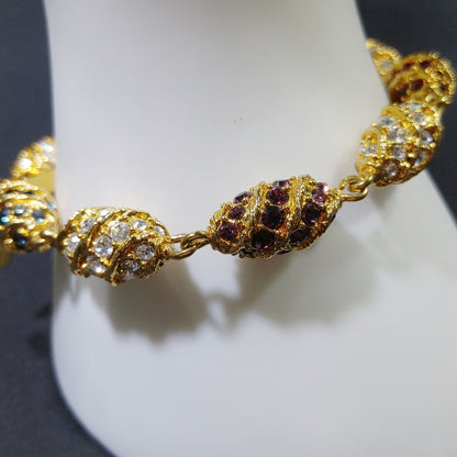 JBK Jackie Kennedy Royal Egg Bracelet Rhinestones Gold Plated Link 1960s Replica