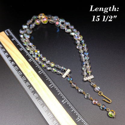 Rare Aurora Borealis Aspirin Bead Necklace, 2 Strands, Swarovski Crystal Beads, 1950s Vintage Jewelry