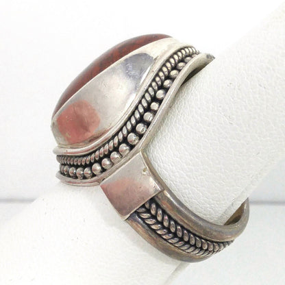 Meran Indonesia Sterling Silver Ring, Large Red Gemstone, Vintage Size 7, 925