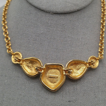 Monet Gold Plated Choker Necklace, Red Purple Glass Cabochons, 1980s Vintage Jewelry