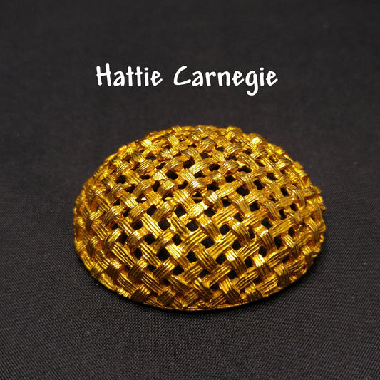 Hattie Carnegie Basket Weave Brooch, Designer Signed, 1950s Vintage Jewelry