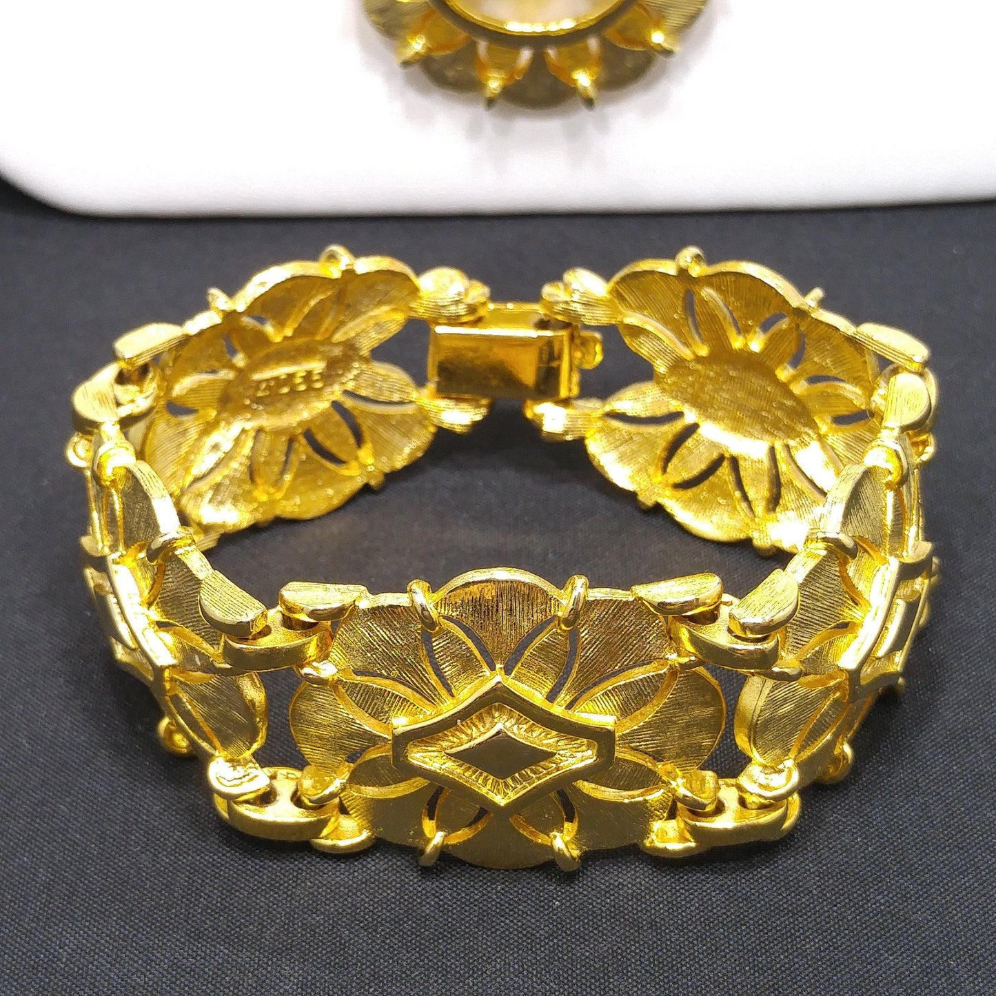 Gold Plated Necklace & Bracelet, Medallion Design, 1960s Vintage Jewelry