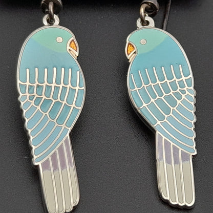 Vintage Laurel Burch Lorikeets Light Blue Enamel Rhodium Plated 1988 Earrings - Silver Plated Earwires - Original Card