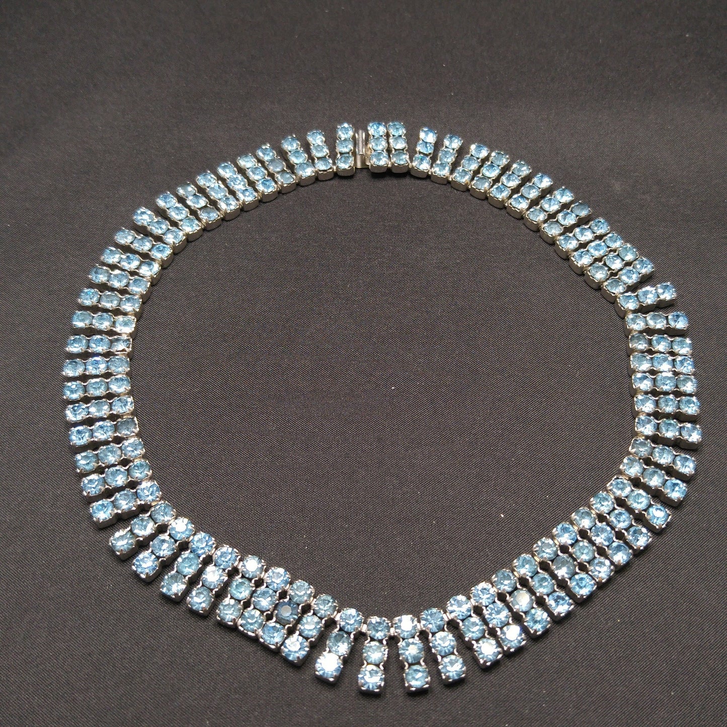 Kramer Blue Rhinestone Necklace, Rhodium Plated, 1960s Vintage Jewelry