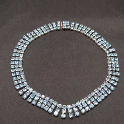Kramer Blue Rhinestone Necklace, Rhodium Plated, 1960s Vintage Jewelry