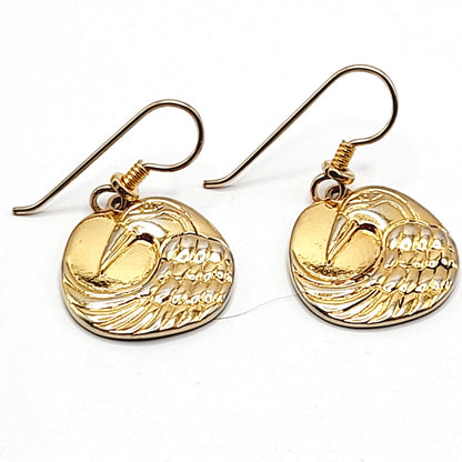 Vintage Laurel Burch Mynah Bird Gold Plated Drop Earrings - 1 1/4 Inches