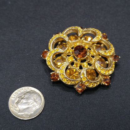 Mid-century SPHINX Light Dark Topaz Rhinestone Brooch, 1950s Vintage Jewelry