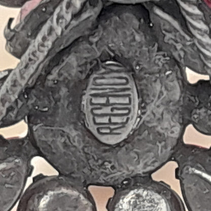 Signed Regency Red Pink Japanned Rhinestone Maltese Cross Brooch