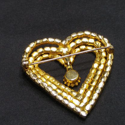 Aurora Borealis Heart Brooch, AB Rhinestone Dangle, 1960s Vintage Jewelry