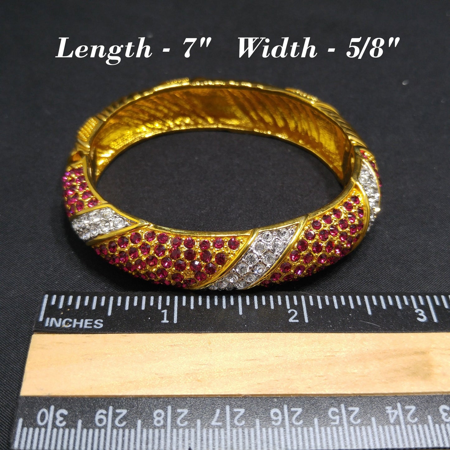 Jackie Kennedy Replica Hinged Bracelet, Camrose & Kross JBK, Red & Clear Rhinestones, 1990s Vintage Jewelry