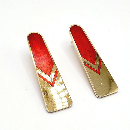 Vintage Laurel Burch Gold Red Chevron Post Earrings, 1980s, Gold Plated