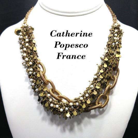 Catherine Popesco France Multi-Strand Necklace Faux Pearls & Crystal 1990s