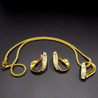 Swarovski Swan Logo Clear Rhinestone Earrings Necklace, 1990s Vintage Jewelry