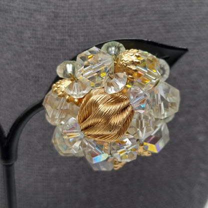 Vintage Crystal Necklace Earrings Set, 1960s, Gold Plated Beads, AB Crystal Beads, 28"