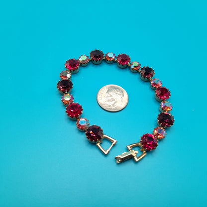Vintage Weiss Hot Pink Purple Bracelet, Aurora Borealis Rhinestones, 1960s Vintage Jewelry