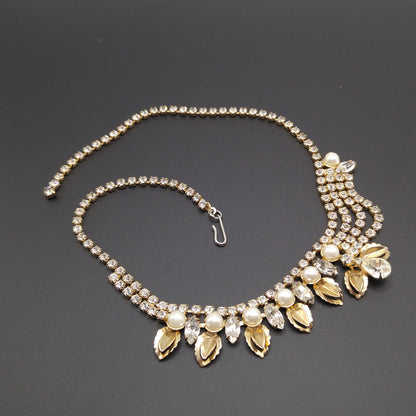 Unique Vintage Wedding Necklace, Unsymmetrical Choker, Gold Plated, 1960s Vintage Jewelry