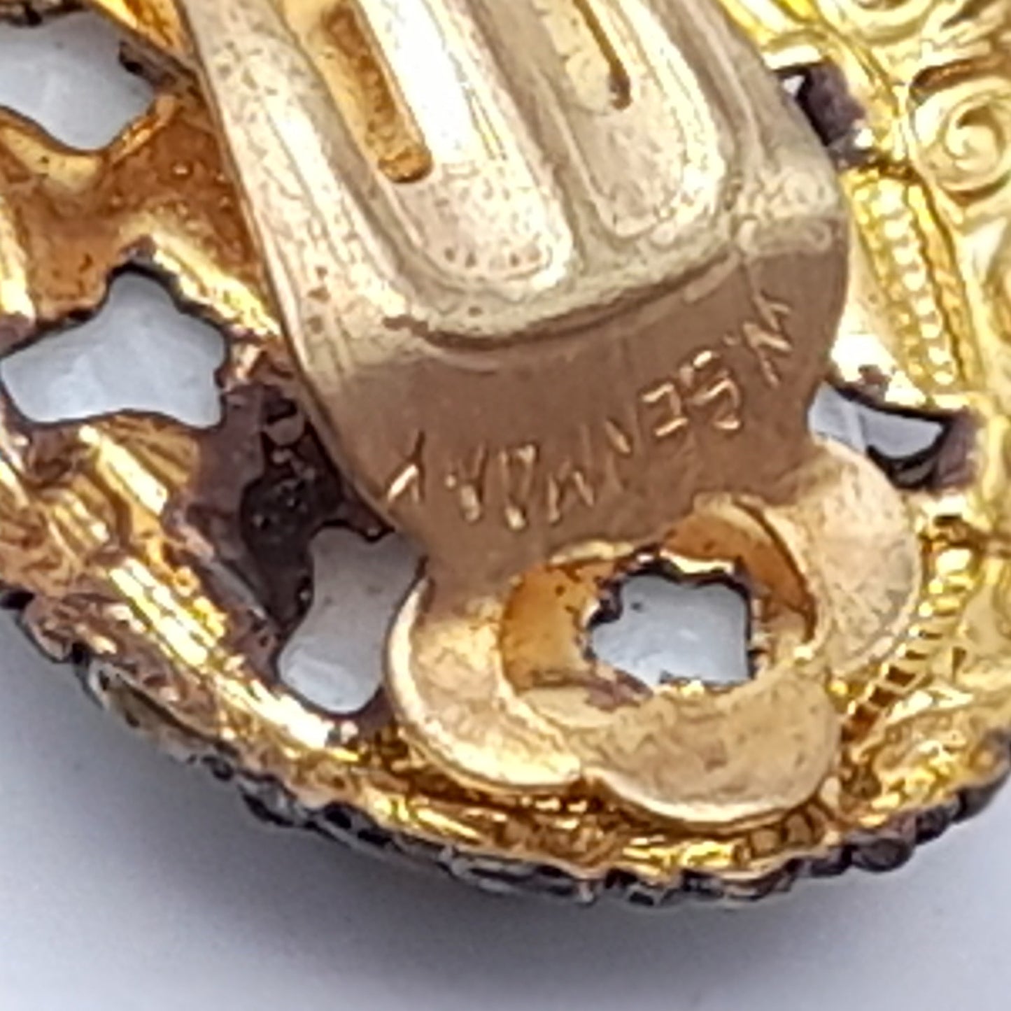 Vintage 1950s Western Germany Porcelain Cameo Brooch Earrings Set Gold Tone