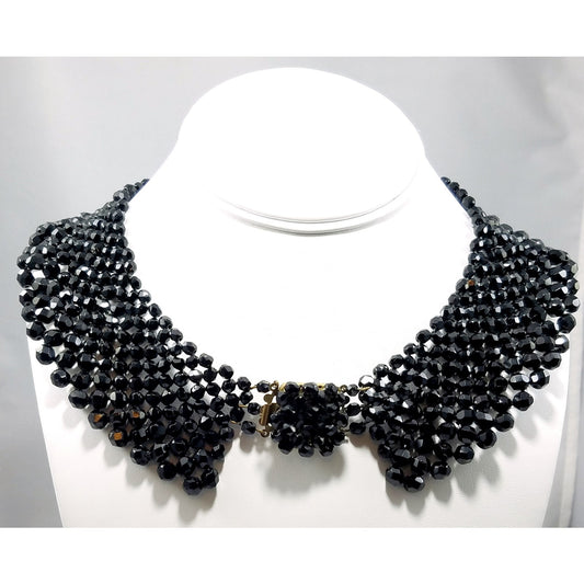 Vintage Victorian Black Crystal Beaded Collar, 1930s, 17 Inches