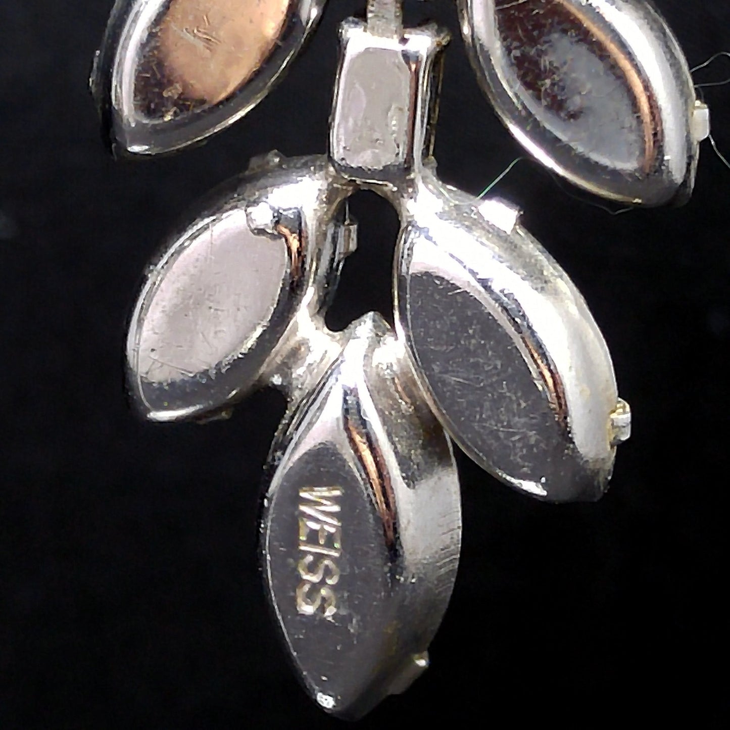 Weiss Clear Rhinestone Brooch and Long Dangle Earrings Set – 1950s Rhodium Plated