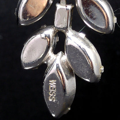 Weiss Clear Rhinestone Brooch and Long Dangle Earrings Set – 1950s Rhodium Plated